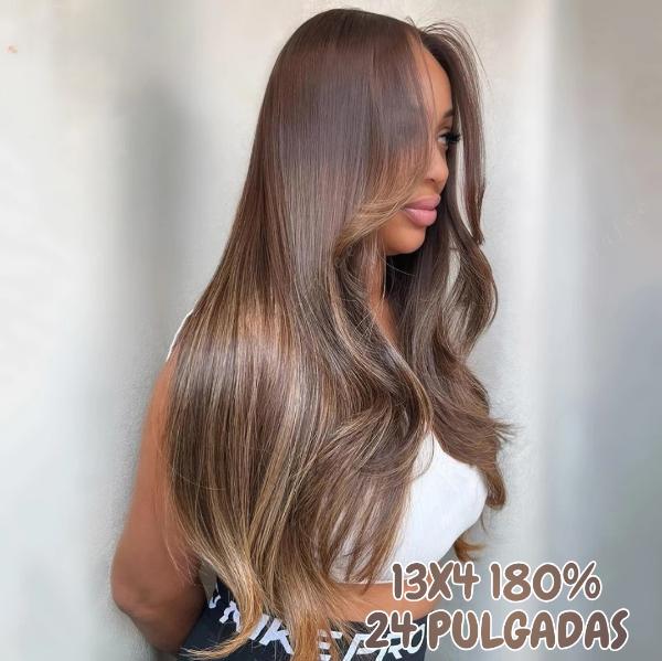 13x4 180% 24" Balayage Rubio Marron Ondulado Aliafee